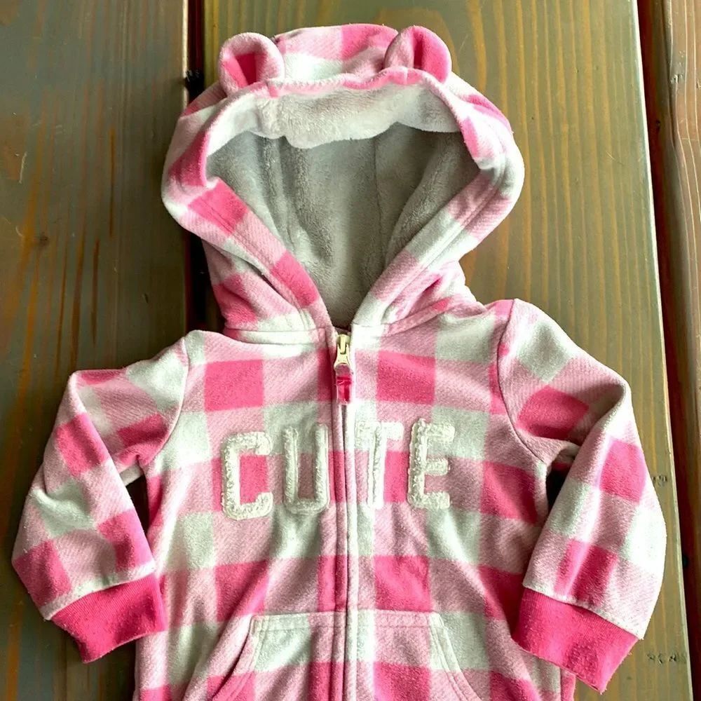 3/$15 Pink/White Baby Girl Hooded Sleeper